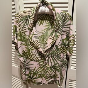 Lush Green Leaf Print Button-Down Shirt